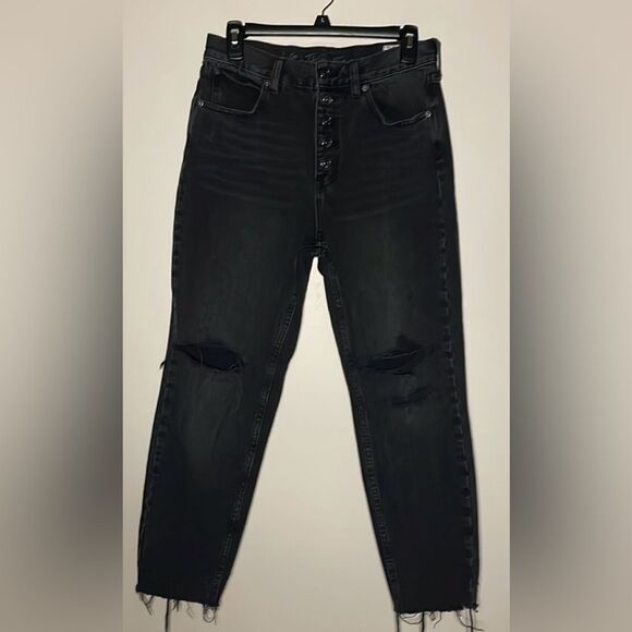 We The Free- High Rise Black Distressed Faded Button Fly Raw Hem Jeans- Size 28R - Picture 1 of 9